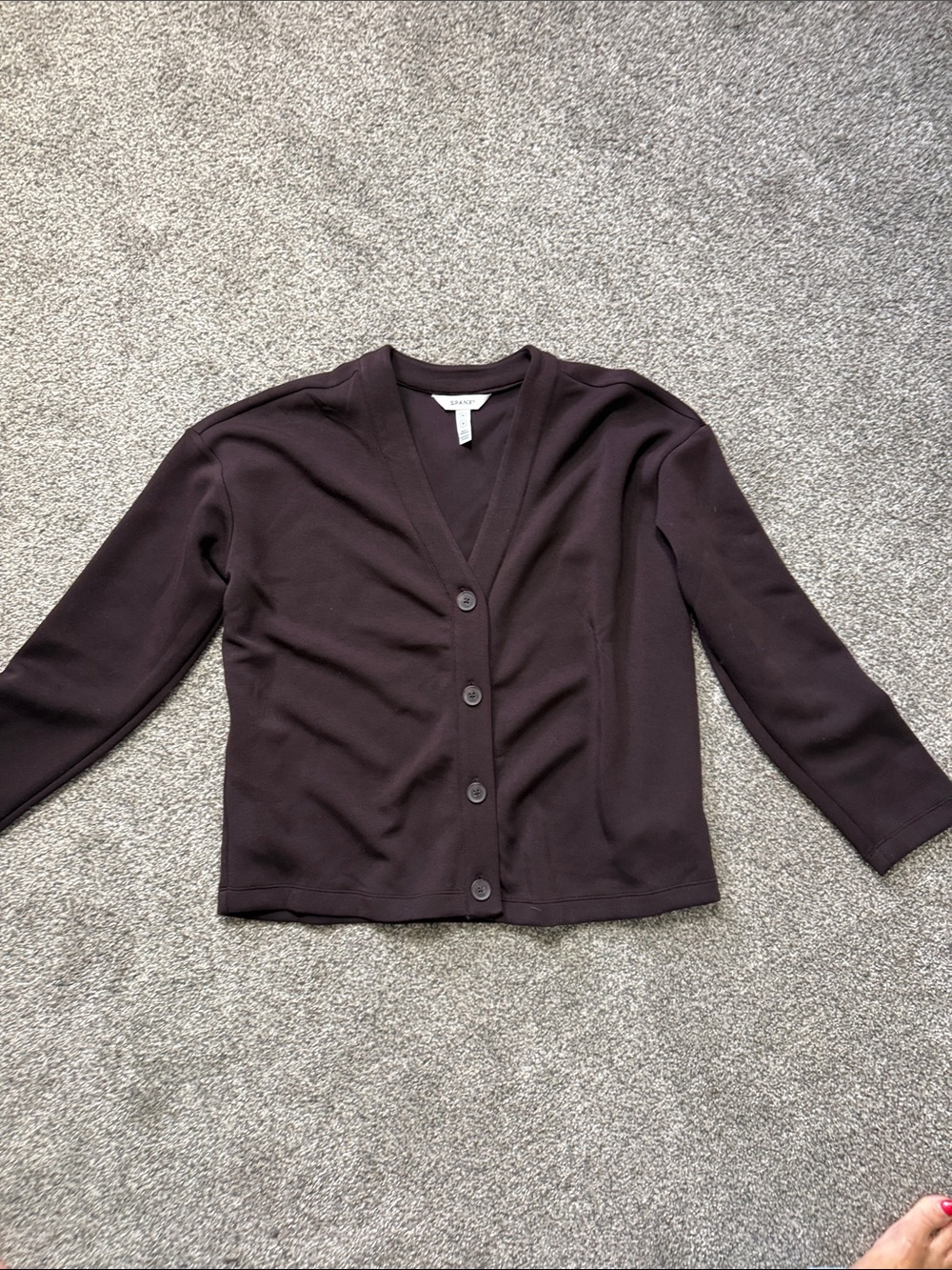 SPANX Dark Brown V-Neck Button Front Cardigan